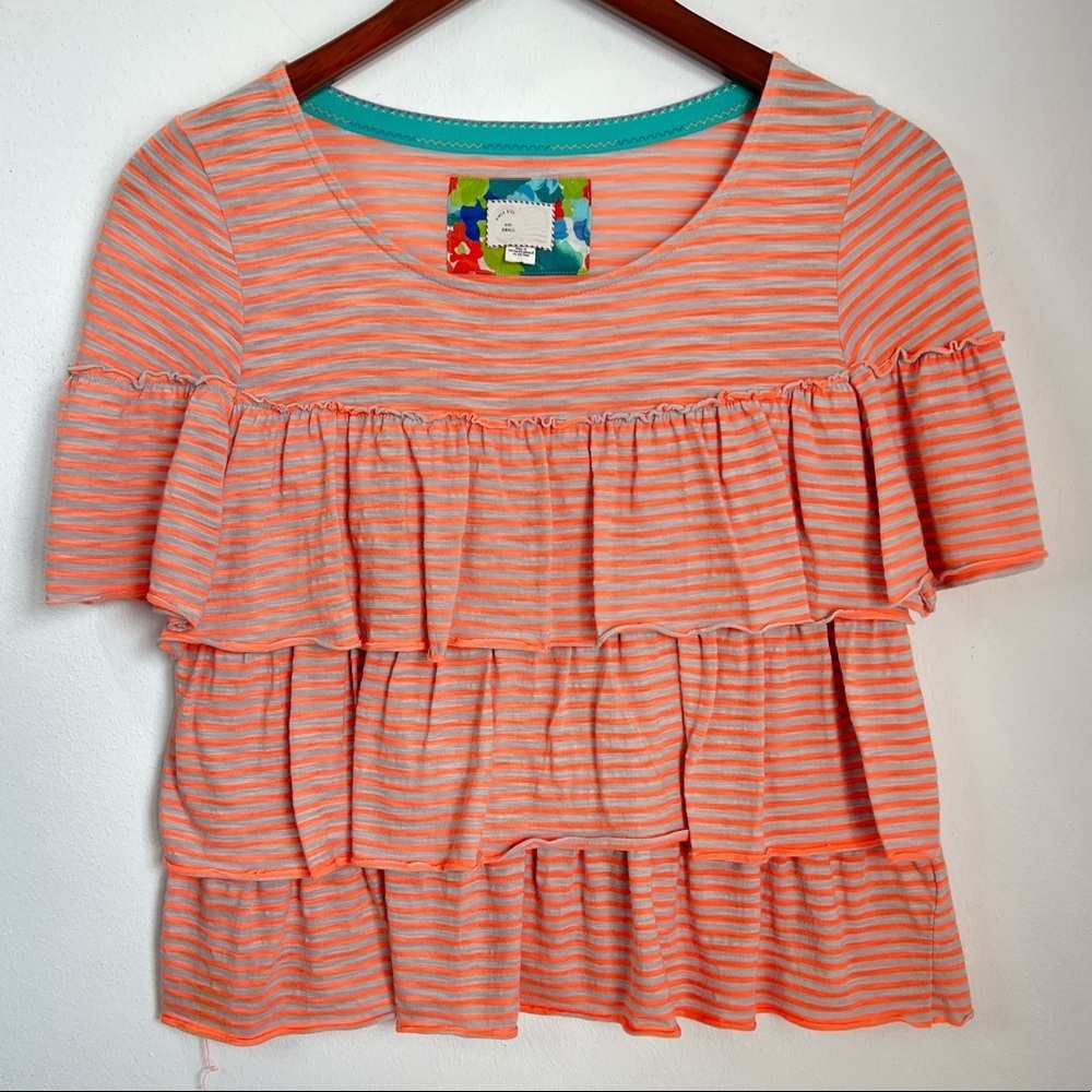 Anthropologie Postmark Tiered Ruffle Striped Tee